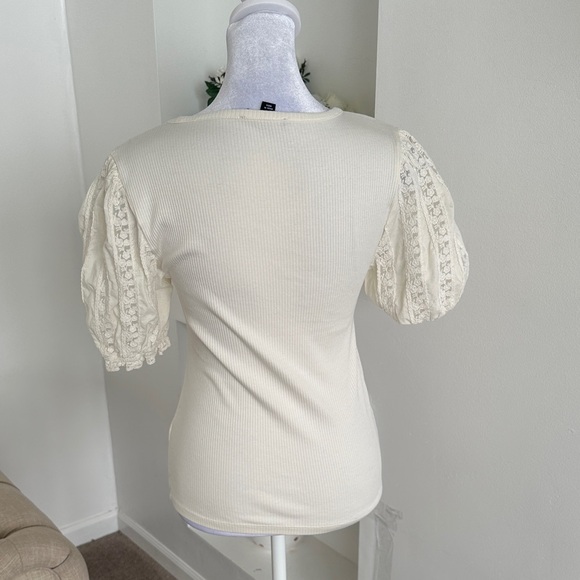 J. Crew Cream Lace Puff Sleeve Blouse - Picture 4 of 8